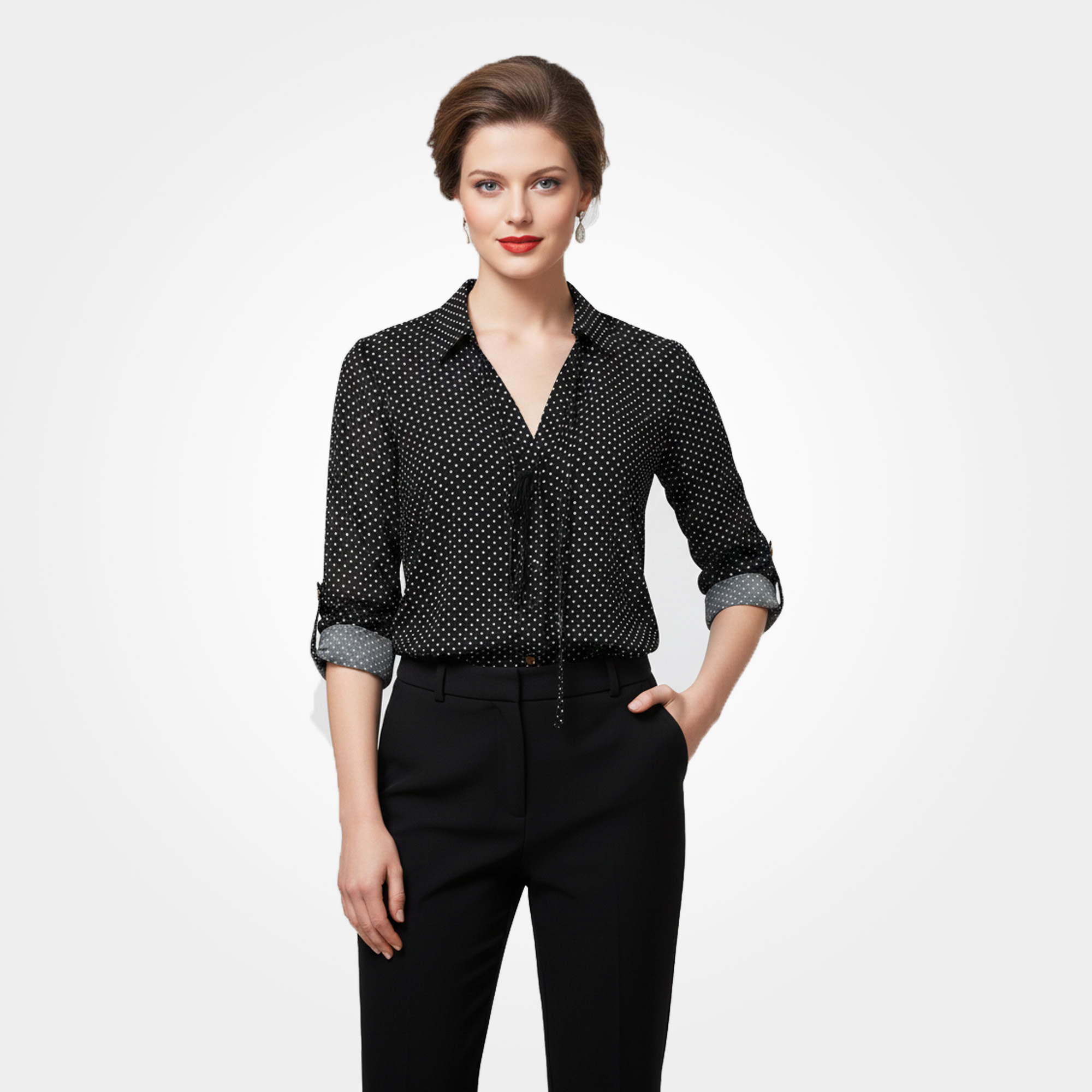 bohemian rhapsody elegant polka dot office shirt roll tab sleeves bohemian rhapsody elegant polka dot office shirt roll tab sleeves